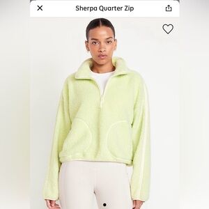 Old Navy Sherpa Quarter Zip Light Green Fleece Sweatshirt Lime Meringue